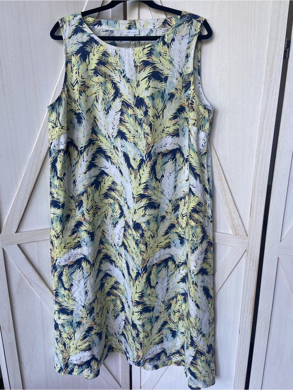 JJill Love Linen Sleeveless Midi/Maxi A-line Dress Palm Print Size XL 100% Linen
